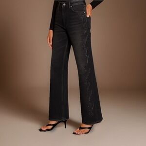 Sandro Starmania High Rise Embellished Flames Jeans Womens 40 30x29 Black $340
